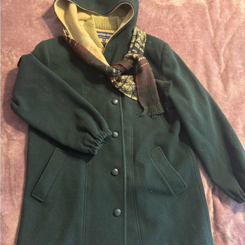 Women's Dark Green Wool Utility Jacket with Hood